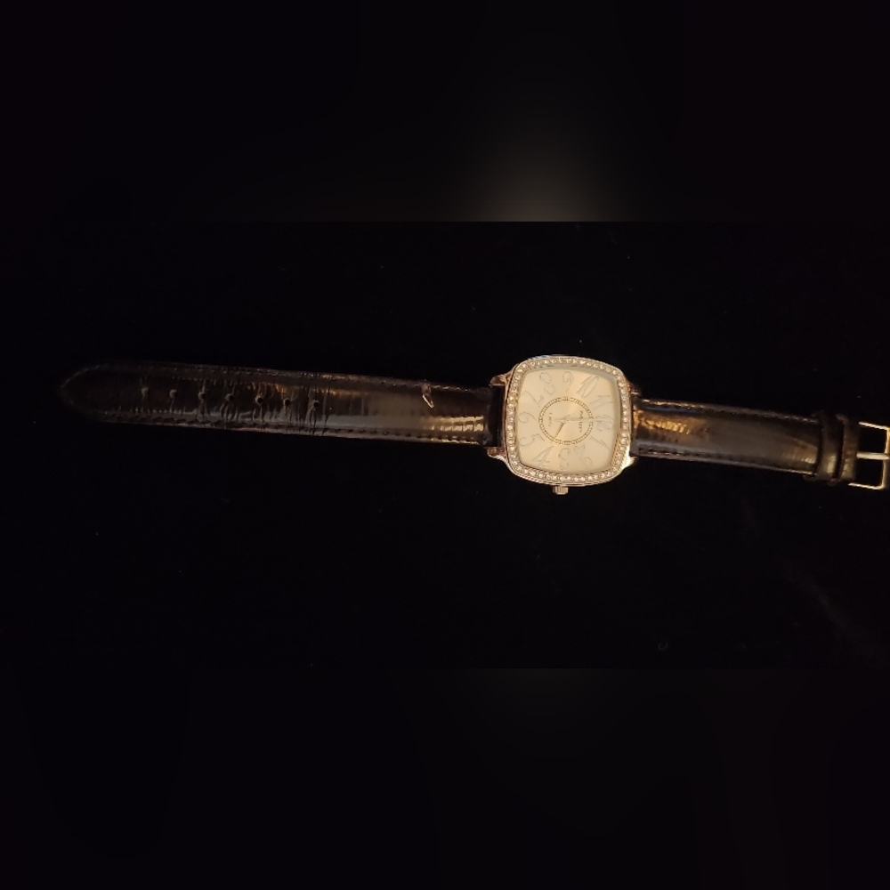 Classic Black Leather Women's Watch with Silver Dial